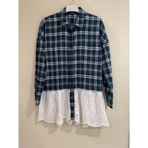 Blu Pepper Women’s Plaid Long Sleeves Crochet Hem Button Down Shirt S